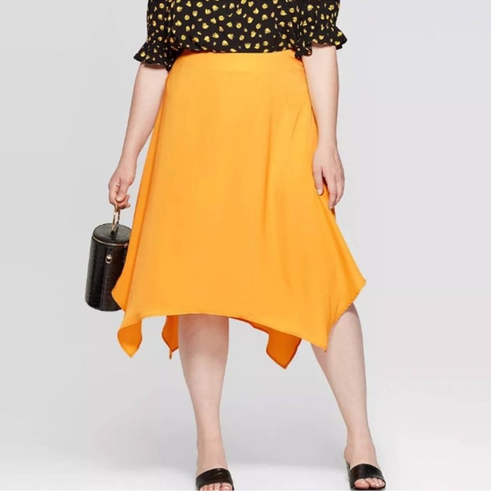 Women’s Plus Size Gold Handkerchief Hem Midi Skirt